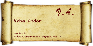 Vrba Andor névjegykártya